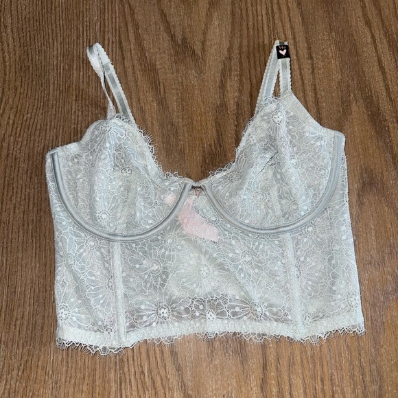 Victoria's Secret Lace Unlined Long Line Demi Bra in Pale Sky Gray 34D - Picture 5 of 8